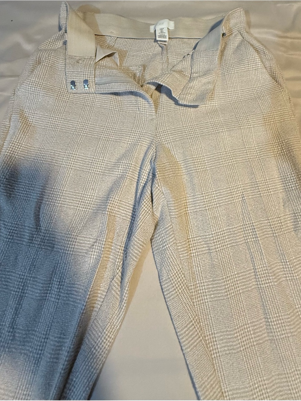 H&M Cream Plaid Tailored Trousers